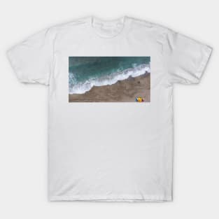 Aerial View Of The Sandy Beach With Ocean Waves T-Shirt